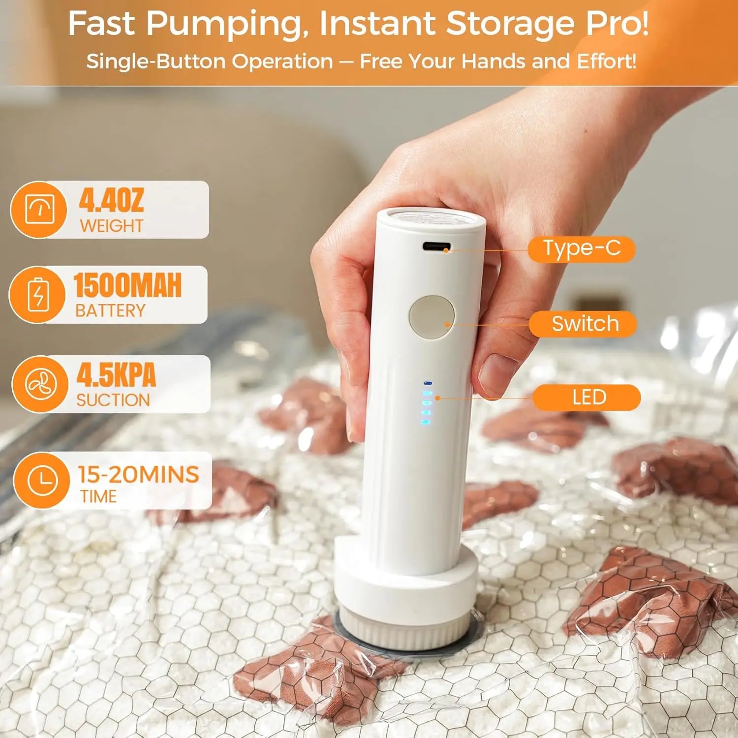 Travel Vacuum Seal Bags for Clothing W/Portable Electric Pump, 9-Pack Space Saver Compression Bags for Clothes, Luggage&Suitcase