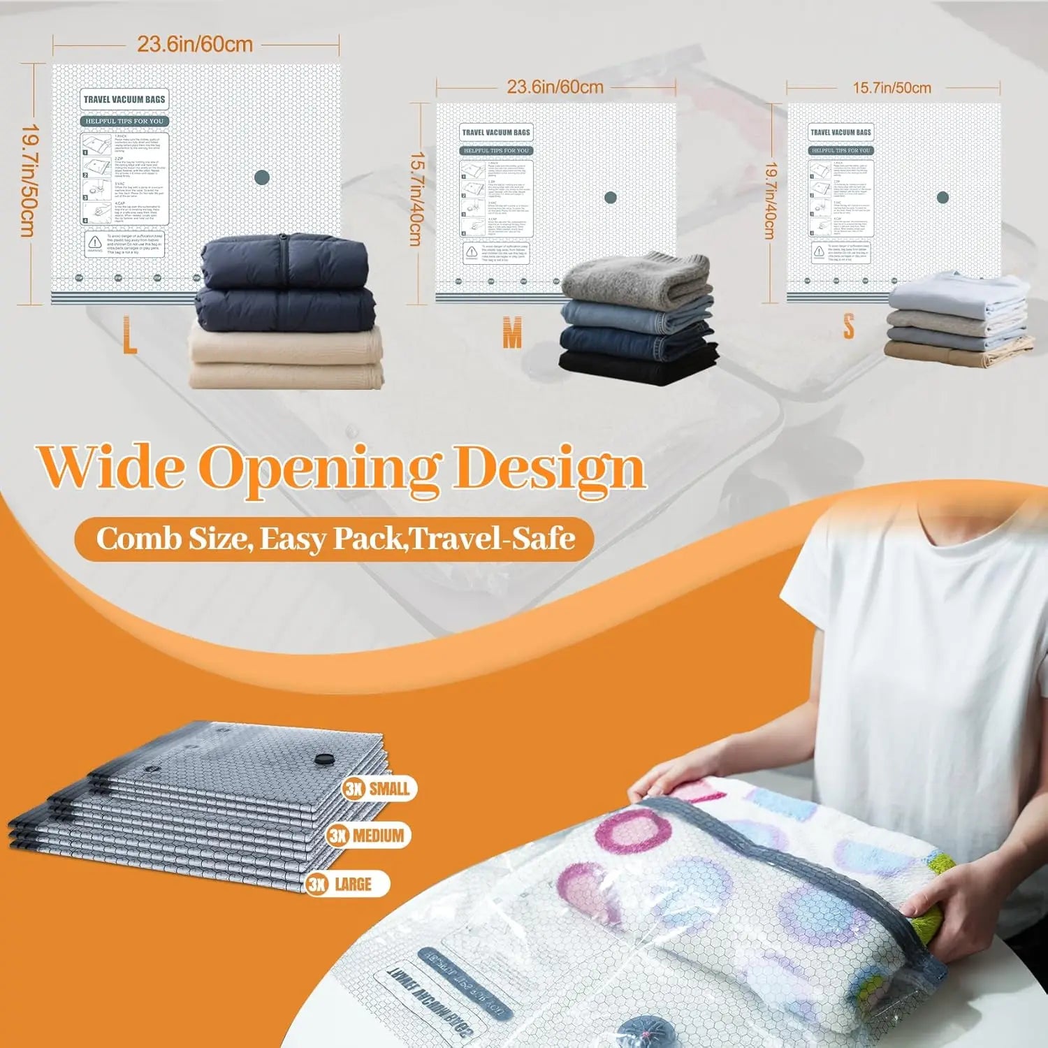 Travel Vacuum Seal Bags for Clothing W/Portable Electric Pump, 9-Pack Space Saver Compression Bags for Clothes, Luggage&Suitcase