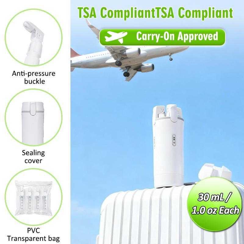 4-In-1 Travel Dispenser Bottle, Leak-Proof Refillable Silicone Squeeze Container with Lock, Compact and Lightweight Toiletry Organizer, Easy to Carry, Ideal for Business Trips, Vacations, and Frequent Travelers