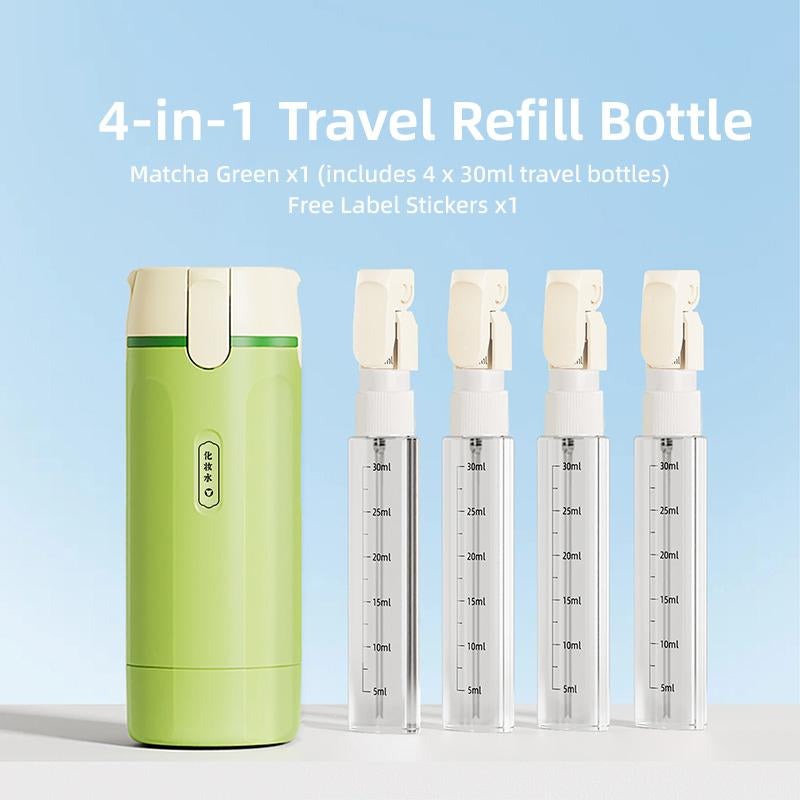 4-In-1 Travel Dispenser Bottle, Leak-Proof Refillable Silicone Squeeze Container with Lock, Compact and Lightweight Toiletry Organizer, Easy to Carry, Ideal for Business Trips, Vacations, and Frequent Travelers